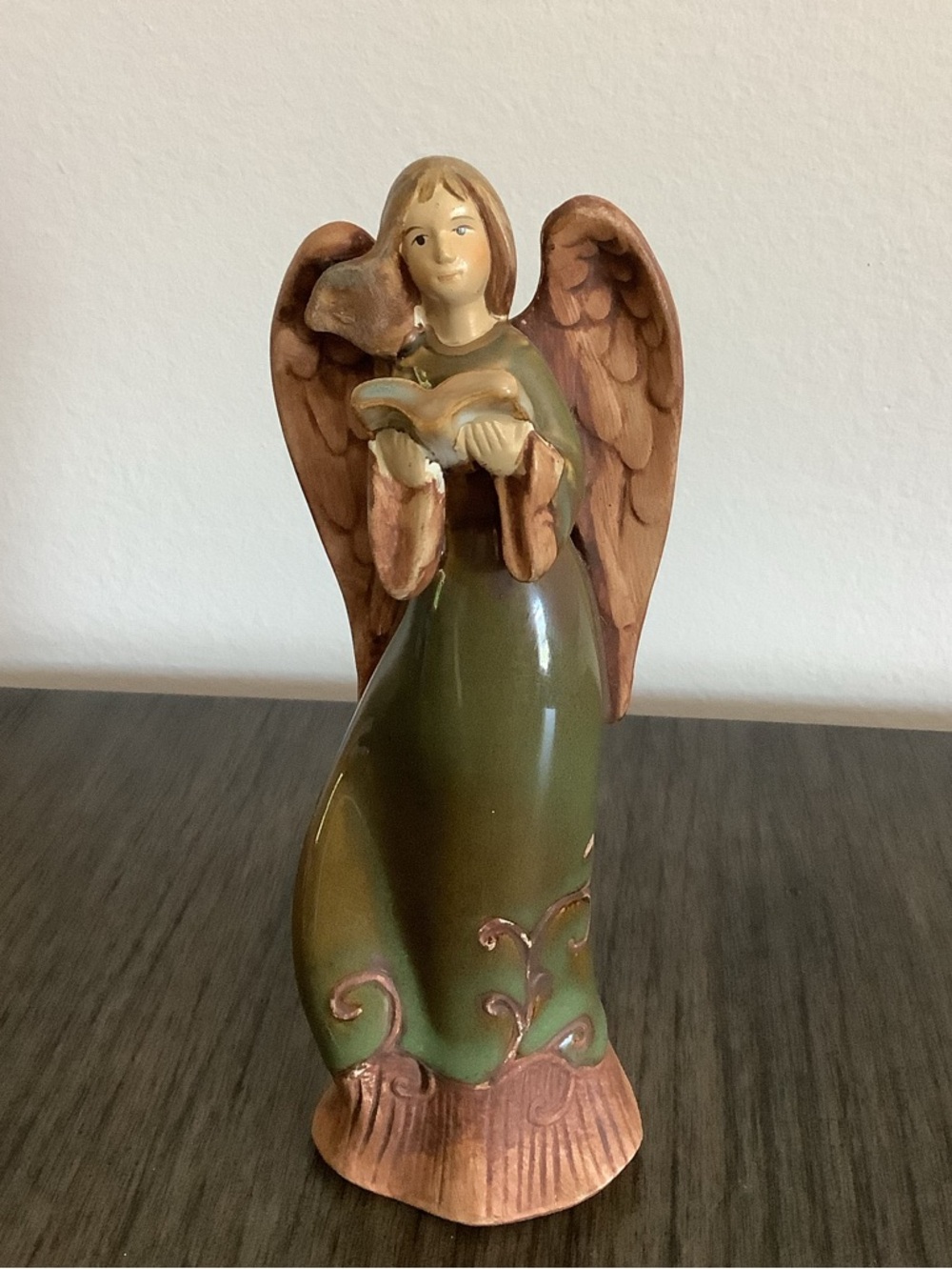 Vintage ceramic Angel figurine rustic greenish color